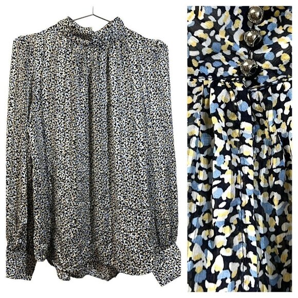 H&M Tops - H&M High‎ Mock Neck Floral Silky Blouse Semi Sheer L/S Casual Work Size M NWT